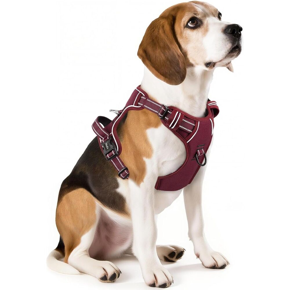 Heele Dog Harness Burgundy No Pull Dog Vest Harness w/ Soft Padded Handle Medium